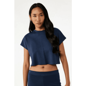 Tricou crop cu model uni - Bleumarin imagine