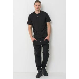 Tricou de bumbac cu decolteu la baza gatului Dalile - Negru stins imagine