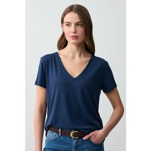 Tricou din amestec de modal cu decolteu in V - Albastru inchis imagine