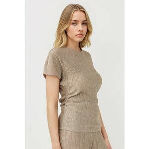 Bluza texturata cu maneci scurte - Bej imagine