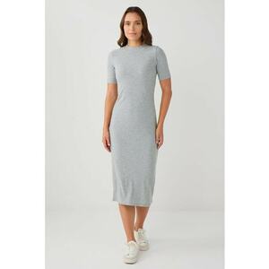 Rochie cambrata si decolteu la baza gatului - Gri melange imagine
