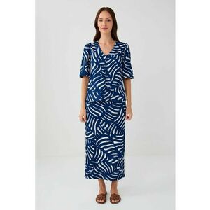 Fusta lunga dreapta cu model - Alb murdar/Bleumarin imagine