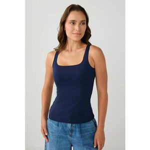 Top slim-fit cu decolteu patrat - Bleumarin imagine