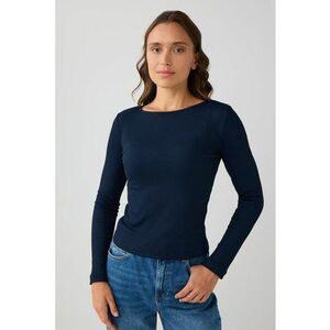 Bluza slim-fit cu decolteu rotund - Bleumarin imagine