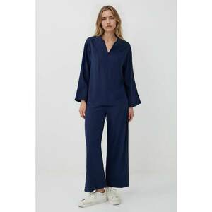 Pantaloni crop cu croiala ampla - Bleumarin imagine
