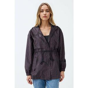 Jacheta cu gluga si animal print - Negru stins/Violet pruna imagine