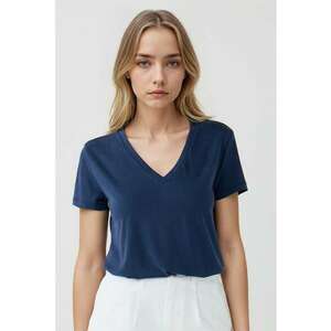 Tricou din amestec de modal cu decolteu in V - Bleumarin imagine