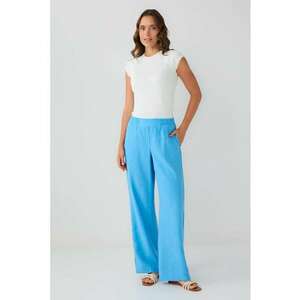 Pantaloni din amestec de lyocell cu talie elastica - Albastru glaciar imagine