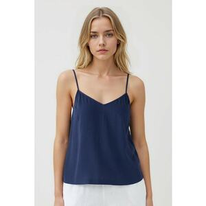 Top lejer cu model uni si bretele inguste - Bleumarin imagine