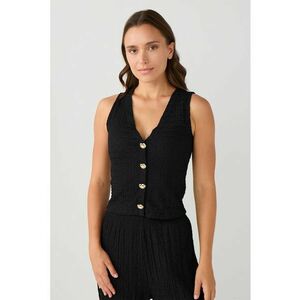 Top cu aspect texturat si decolteu in V - Negru imagine