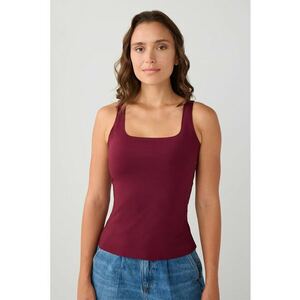 Top slim-fit cu decolteu patrat - Visiniu imagine