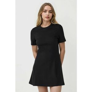 Rochie cu croiala in A si maneci scurte - Negru imagine