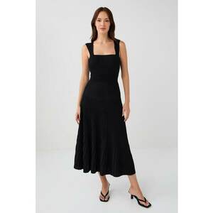 Rochie midi cu decolteu patrat - Negru imagine