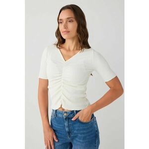 Bluza crop cu maneci scurte - Alb murdar imagine