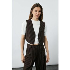 Sacou crop fara maneci - Alb/Maro imagine