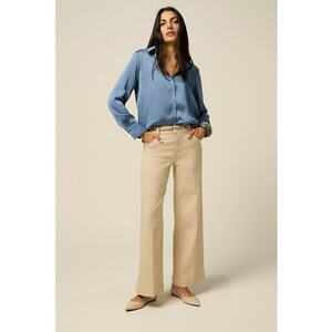 Pantaloni din amestec de bumbac cu croiala ampla - Bej imagine