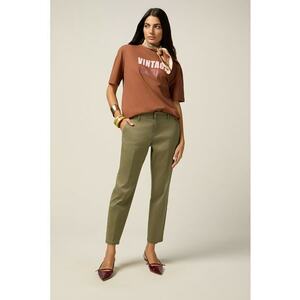 Pantaloni crop din amestec de lyocell cu buzunare oblice - Verde masliniu imagine