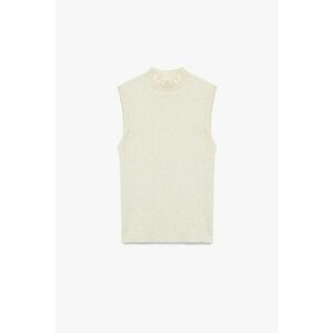 Bluza striata fara maneci cu guler scurt - Alb murdar imagine