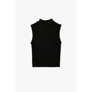 Bluza texturata cu guler inalt - Negru imagine
