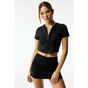 Tricou crop cu fermoar - Negru imagine