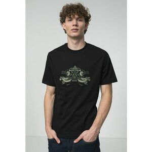 Tricou regular-fit cu decolteu la baza gatului - Negru imagine