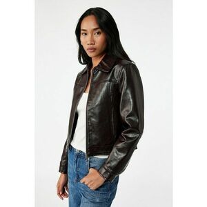 Jacheta de piele sintetica cu fermoar - Maro inchis imagine