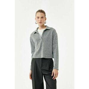 Pulover polo striat - Gri melange imagine