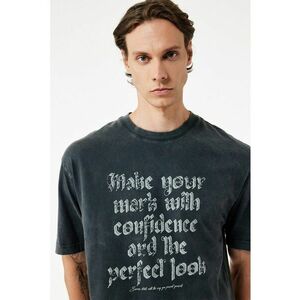 Tricou barbati - cu imprimeu cu text - Regular fit - Gri imagine