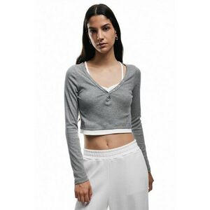 Bluza crop uni - Alb/Gri melange imagine