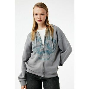 Hanorac lejer cu fermoar si imprimeu grafic - Gri/Verde persan imagine