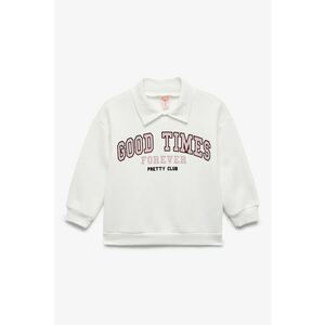 Bluza de trening cu imprimeu si guler polo - Alb fildes/Roz imagine