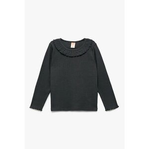 Bluza din amestec de bumbac cu garnituri cu volane - Gri antracit imagine