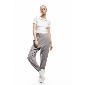 Pantaloni de trening uni din amestec de bumbac - Maro taupe deschis imagine