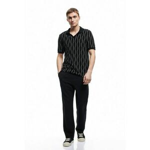 Pantaloni texturati din amestec de bumbac - Negru imagine