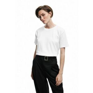 Tricou de bumbac cu decolteu rotund - Alb imagine
