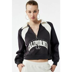 Bluza de trening crop cu fermoar scurt - Alb/Negru stins imagine