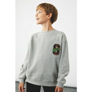Bluza de trening cu decolteu la baza gatului si imprimeu grafic - Gri deschis imagine