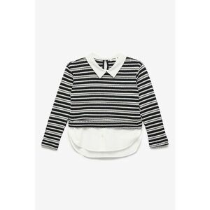 Pulover cu dungi - guler clasic si model 2-in-1 - Alb/Negru imagine