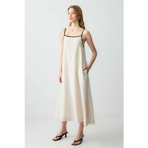 Rochie midi de in - Negru/Alb murdar imagine