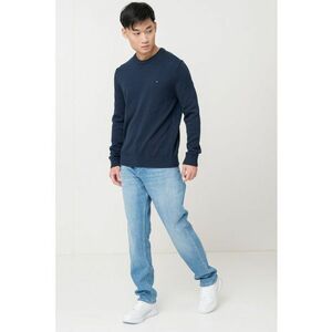 Pulover slim fit din bumbac organic - Bleumarin imagine