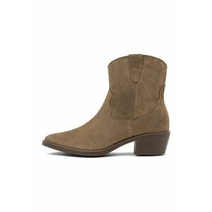 Botine cowboy de piele cu toc cubanez Leyla - Maro taupe deschis imagine