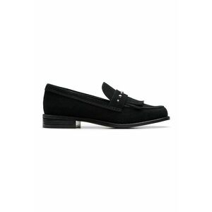 Pantofi loafer de piele intorsa cu franjuri Hana - Negru imagine