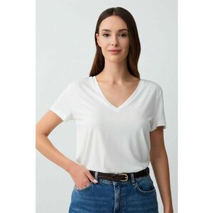 Tricou din amestec de modal cu decolteu in V - Alb imagine