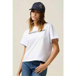 Tricou lejer cu text - Alb/Bleumarin imagine