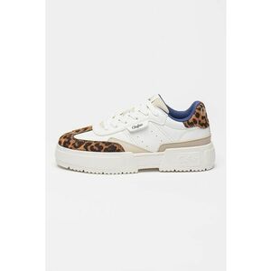 Pantofi sport cu talpa flatform si detaliu cu animal print - Alb/Negru/Portocaliu persan imagine
