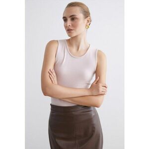 Top elastic si tricotat cu decolteu rotund - Roz prafuit imagine