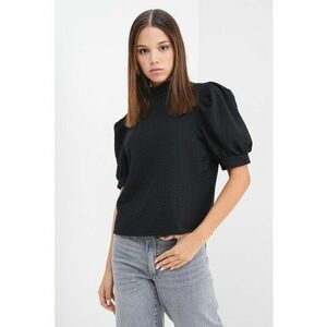 Bluza texturata cu maneci scurte si bufante - Negru imagine