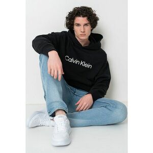 Hanorac cu imprimeu logo si buzunar kangaroo - Alb/Negru imagine