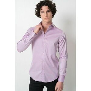 Camasa slim fit din amestec de bumbac - Roz zmeuriu/Alb murdar imagine