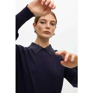 Pulover polo cu garnituri cu aspect stralucitor - Violet aubergine imagine